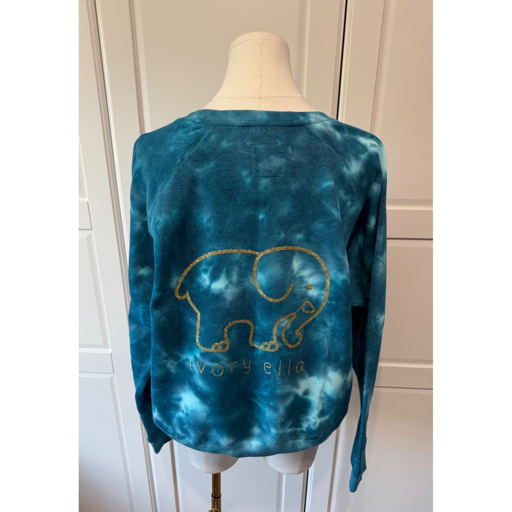 Ivory Ella Teal Tie‎ Dye Sweatshirt Gold Glitter Elephant Logo Pullover Medium
